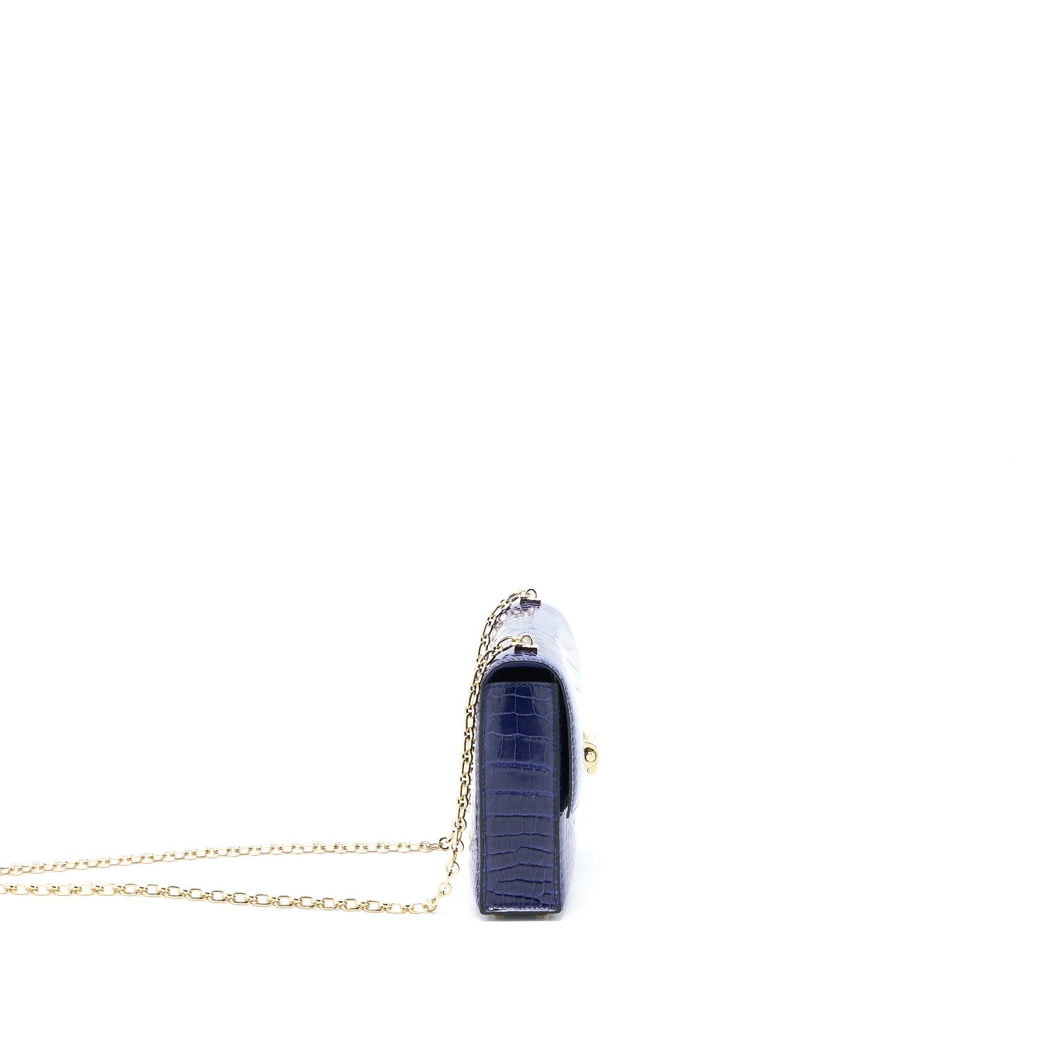 Hermes Mini Verrou Alligator Mississippiensis M3 Blue Encre GHW Stamp D - Image 4
