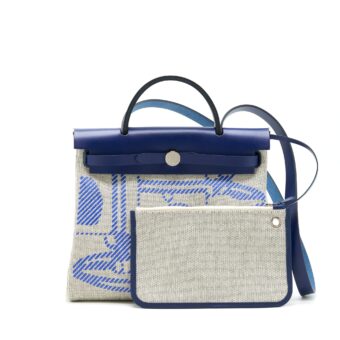 Hermes Herbag Zip 31 Toile H EN Relief Brides Saphir Stamp Z
