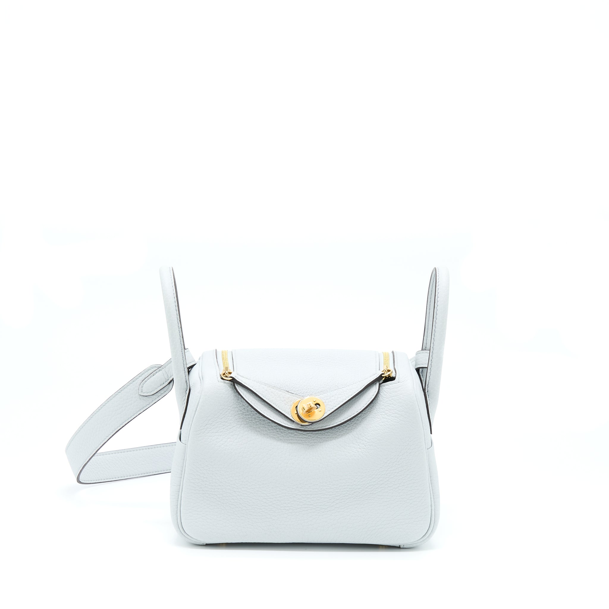 Hermes Mini Lindy Clemence Blue Pale GHW Stamp U