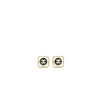 Chanel Square CC Logo Earrings Black/Multicolour Crystal Light Gold Tone