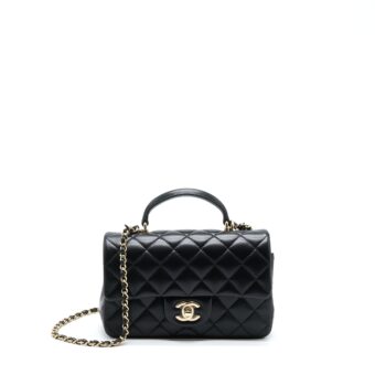 Chanel 22A Top Handle Mini Rectangular Flap Bag Lambskin Black GHW (Microchip)