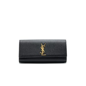 SAINT LAUREN KATE CLUTCH IN GRAIN DE POUDRE EMBOSSED LEATHER BLACK GHW