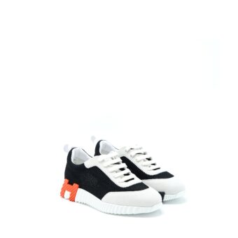 Hermes Size 37.5 Bouncing Sneakers Suede/Goatskin Noir/Blanc