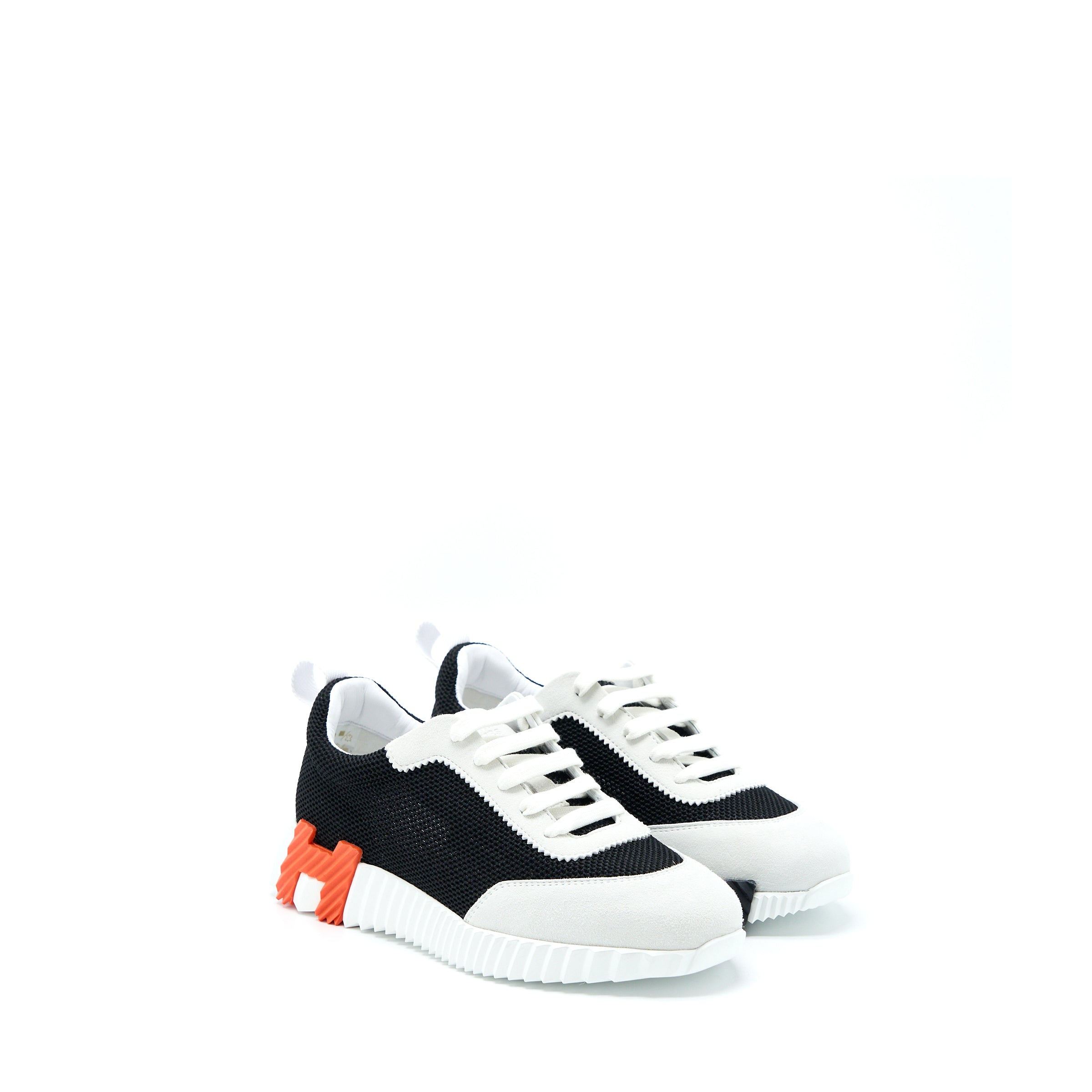 Hermes Size 37.5 Bouncing Sneakers Suede/Goatskin Noir/Blanc