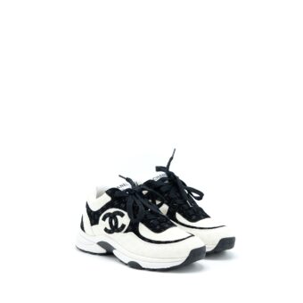 Chanel Size 35 22a Trainers Printed Suede/Calfskin Black/White