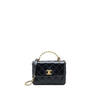 Chanel 23p Flap Bag with Top Handle Shiny Calfskin Black GHW (Microchip)