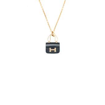 Hermes Amulettes Constance Pendant in Rose Gold / Black Jade Gemstone