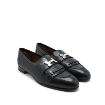 Hermes Size 37.5 Loafers Royal Chèvre Noir SHW