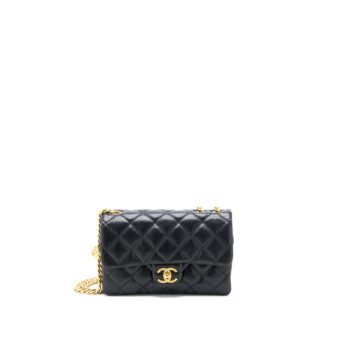 Chanel 22K Gold Pillar Adjustable Chain Flap Bag Lambskin Black Brushed GHW (Microchip)