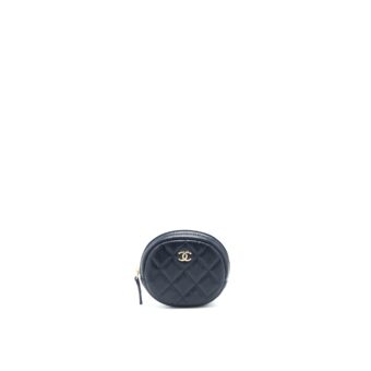 Chanel Mini Round Pouch Caviar Navy LGHW