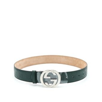 Gucci Size 80 GG Buckle Leather Belt Green SHW