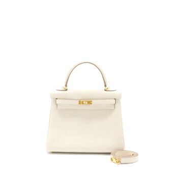 Hermes Kelly 25 Togo Craie GHW Stamp Z