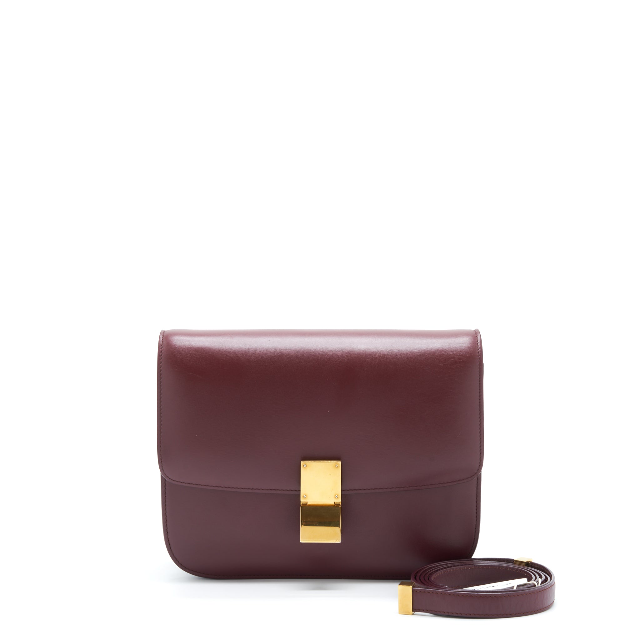 Celine Medium Classic Box Bag Calfskin Burgundy GHW