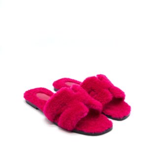 HERMES SIZE 37 SANDALE ORAN PEAU LAINEE ROSE FUCHSIA