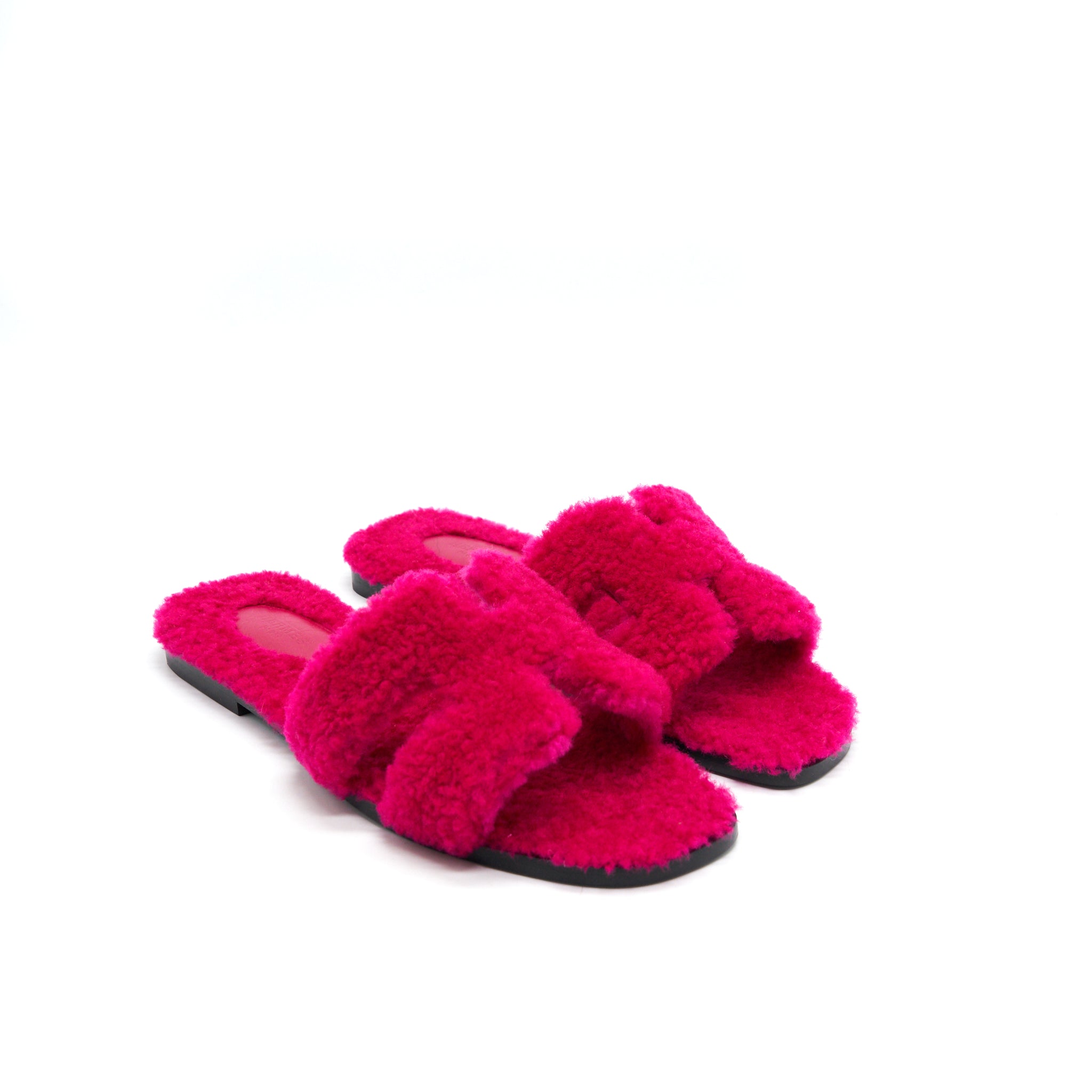 HERMES SIZE 37 SANDALE ORAN PEAU LAINEE ROSE FUCHSIA