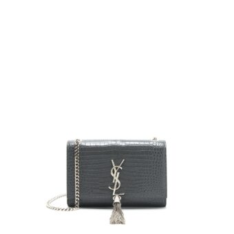 Saint Laurent Kate Tassel Croc Embossed Calfskin Grey SHW