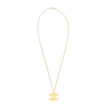 Chanel CC Logo Pendant Necklace Bright Gold Tone
