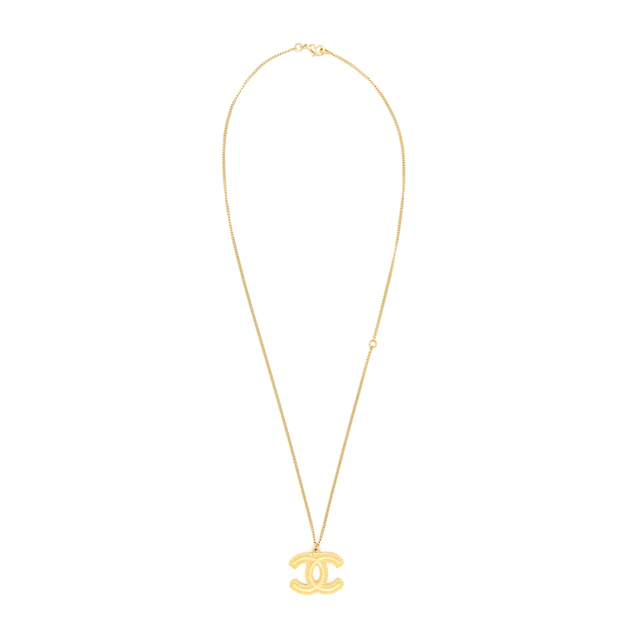 Chanel CC Logo Pendant Necklace Bright Gold Tone