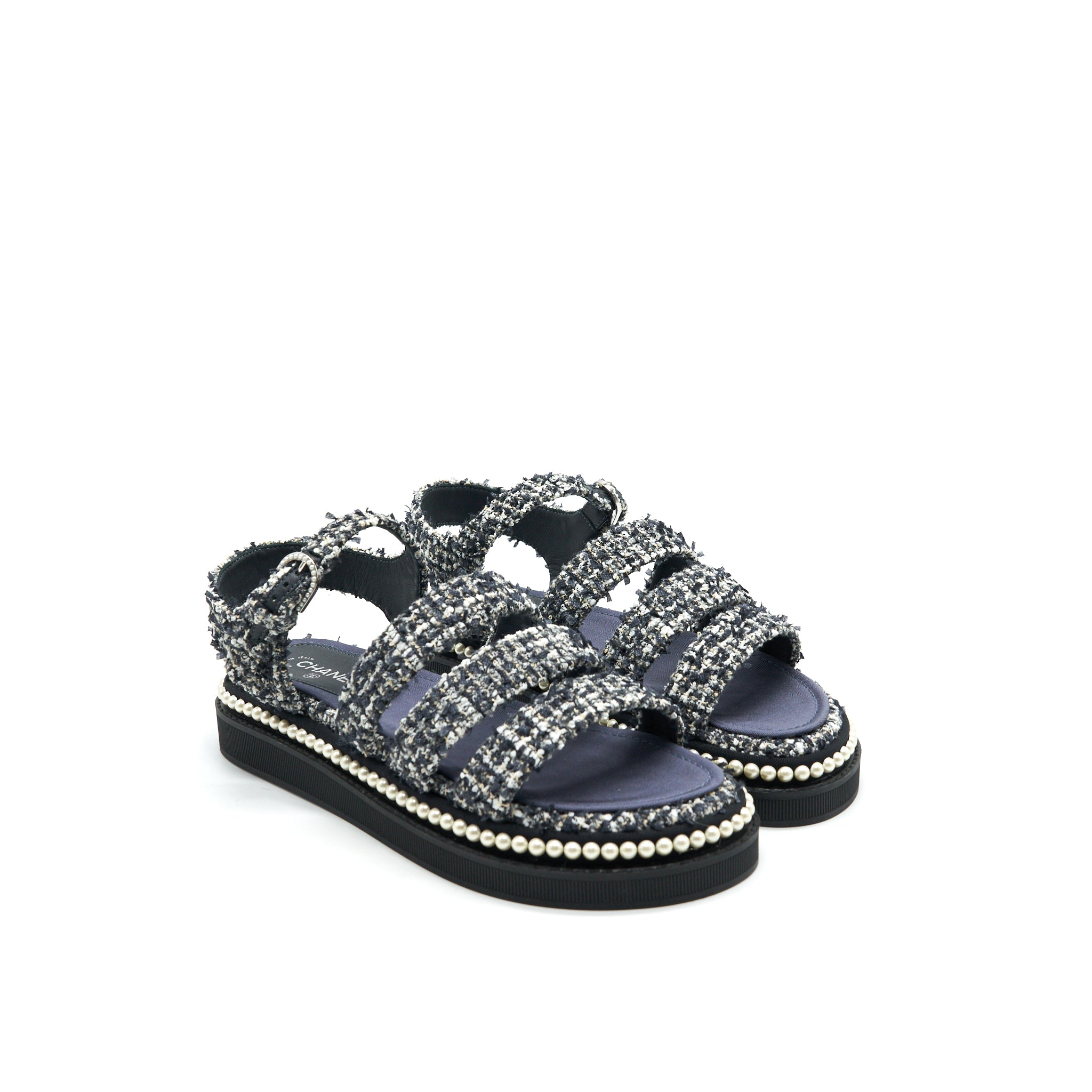 Chanel Size 36 Tweed Blue Dad Sandals