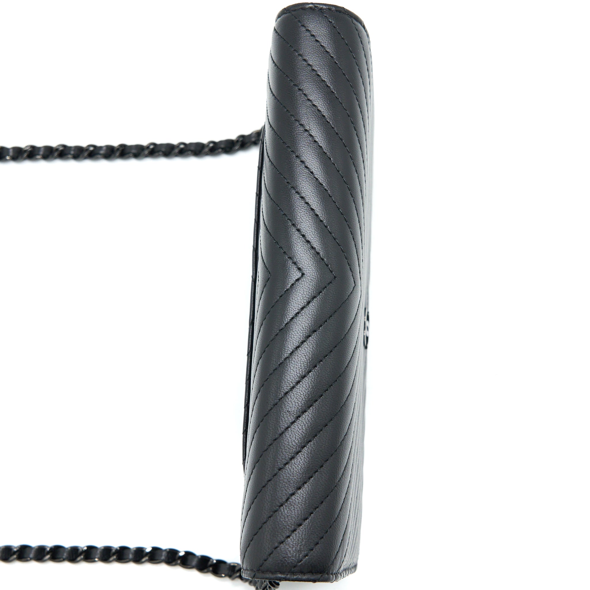 Chanel Chevron Wallet On Chain Black with Black Hardware - Image 8