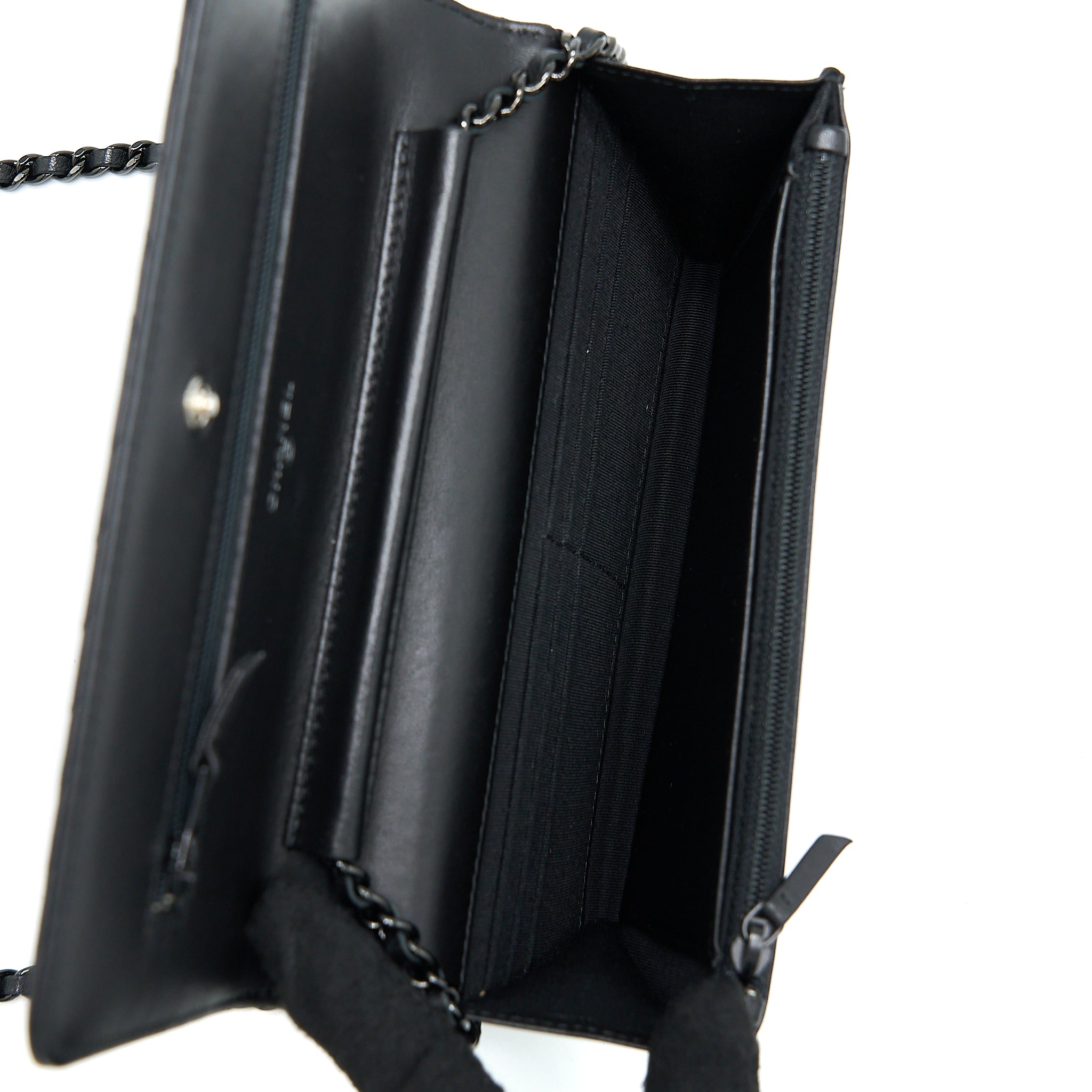 Chanel Chevron Wallet On Chain Black with Black Hardware - Image 5