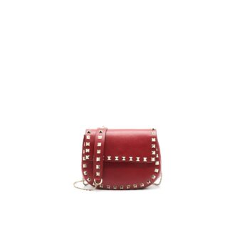 Valentino Rockstud Small Saddle Bag In RED