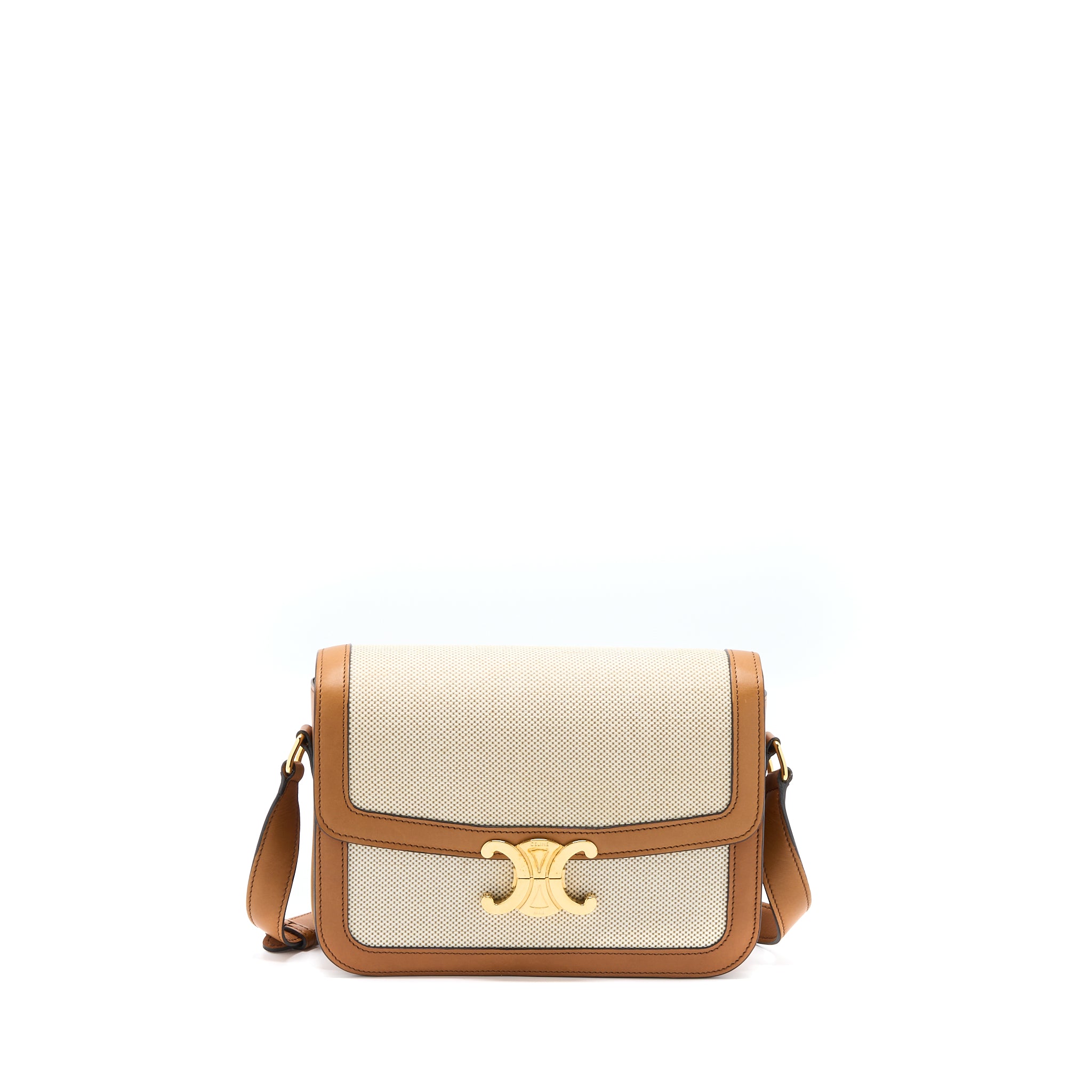 Celine Triomphe Bag Textile/Calfskin White/Tan GHW