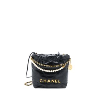 Chanel 23S Mini 22 Bag with Pearl Shiny Calfskin Black GHW (Microchip)