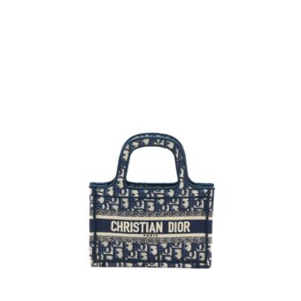 Dior Mini Book Tote Blue Oblique Embroidery