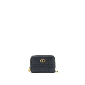 Dior Caro Detachable Card Holder Cannage Supple Calfskin Black GHW