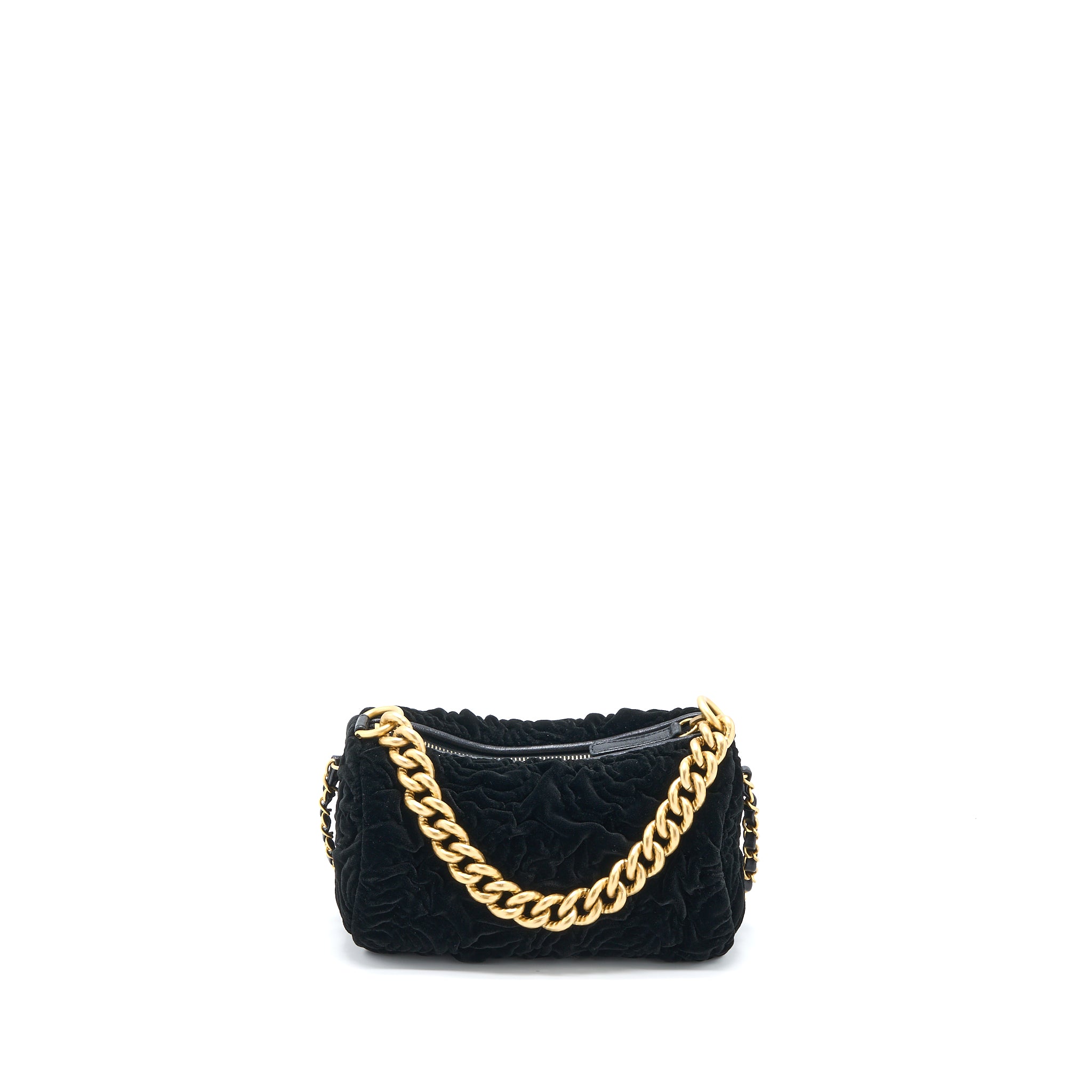 Chanel Mini Boston Bag with Chain Camellia Velvet Black GHW (Microchip) - Image 2