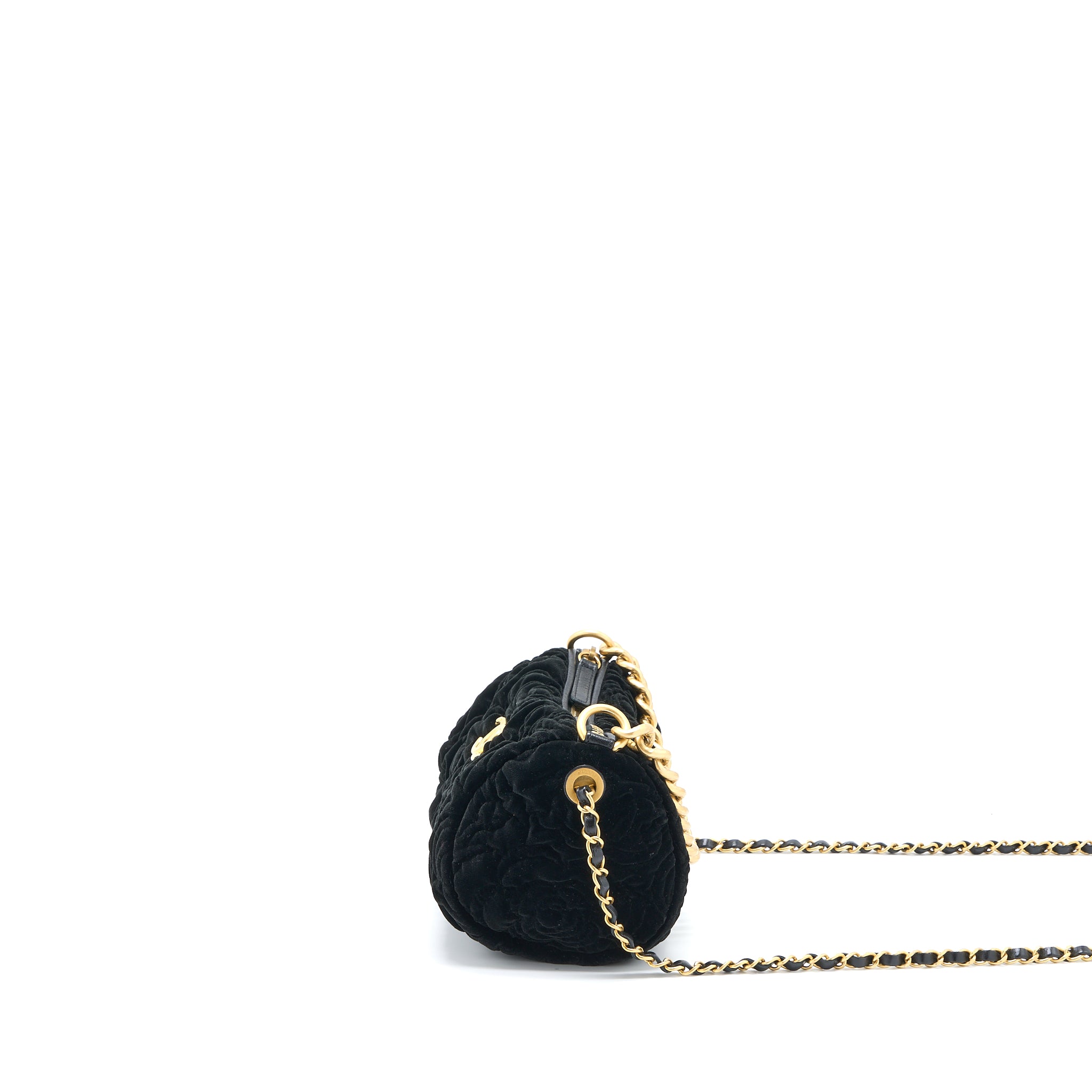 Chanel Mini Boston Bag with Chain Camellia Velvet Black GHW (Microchip) - Image 3