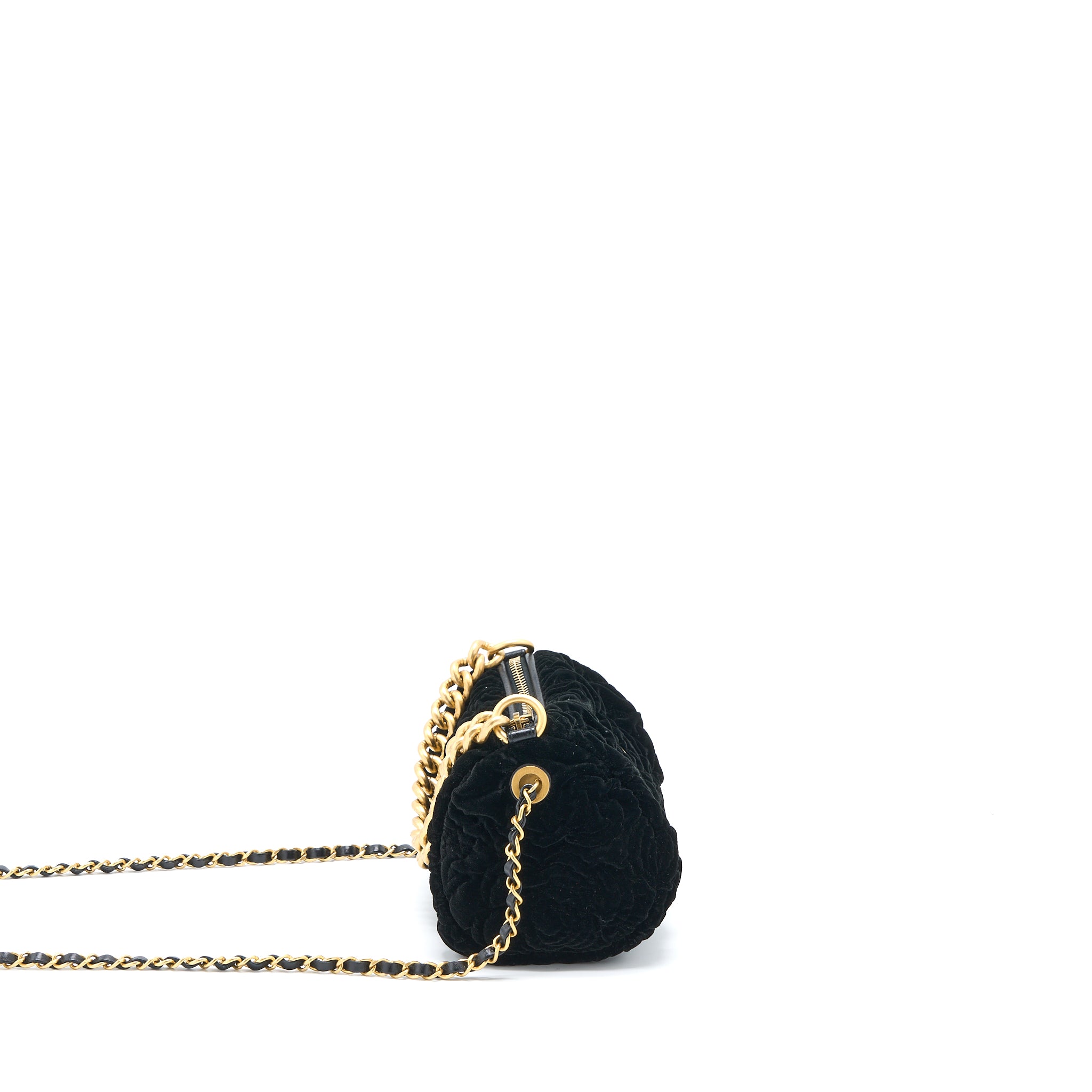 Chanel Mini Boston Bag with Chain Camellia Velvet Black GHW (Microchip) - Image 4