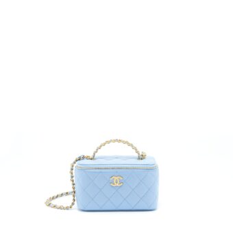 Chanel 22S Letter Handle Long Vanity With Chain Caviar Blue GHW
