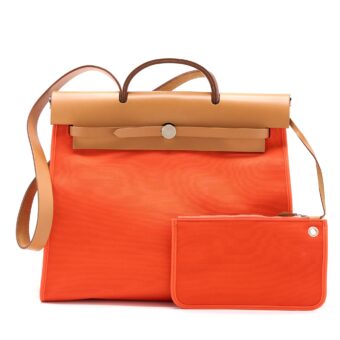 Hermes Herbag Zip 39 Leather/Canvas Orange SHW Stamp X