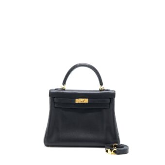 Hermes Vintage Kelly 25 Evercolor Black GHW Stamp Square J