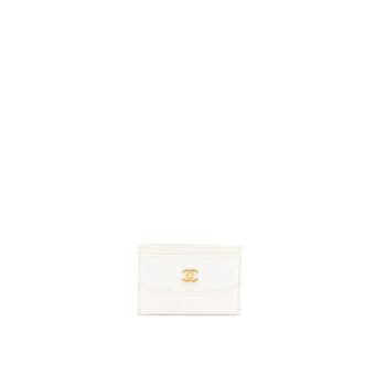 Chanel Chevron Card Holder Calfskin White GHW