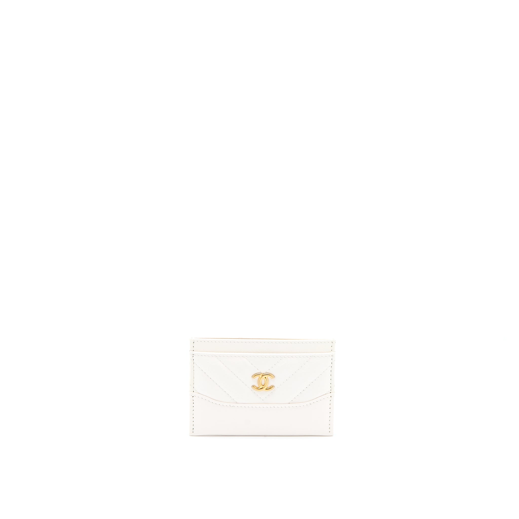 Chanel Chevron Card Holder Calfskin White GHW