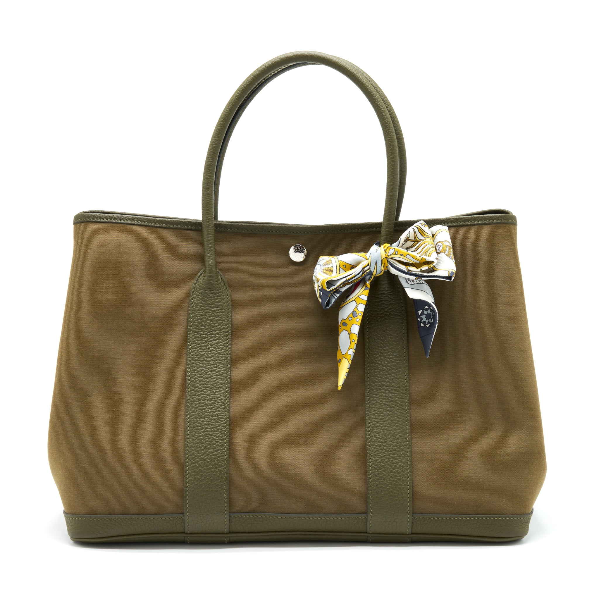 Hermes Garden Party 36 Canvas Vert Olive/Vert Veronese Stamp Y With An Extra Twilly