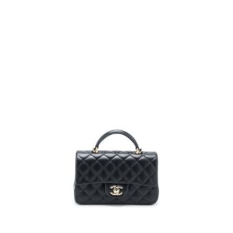 Chanel Top Handle Mini Rectangular Flap Bag Lambskin Black LGHW (Microchip)