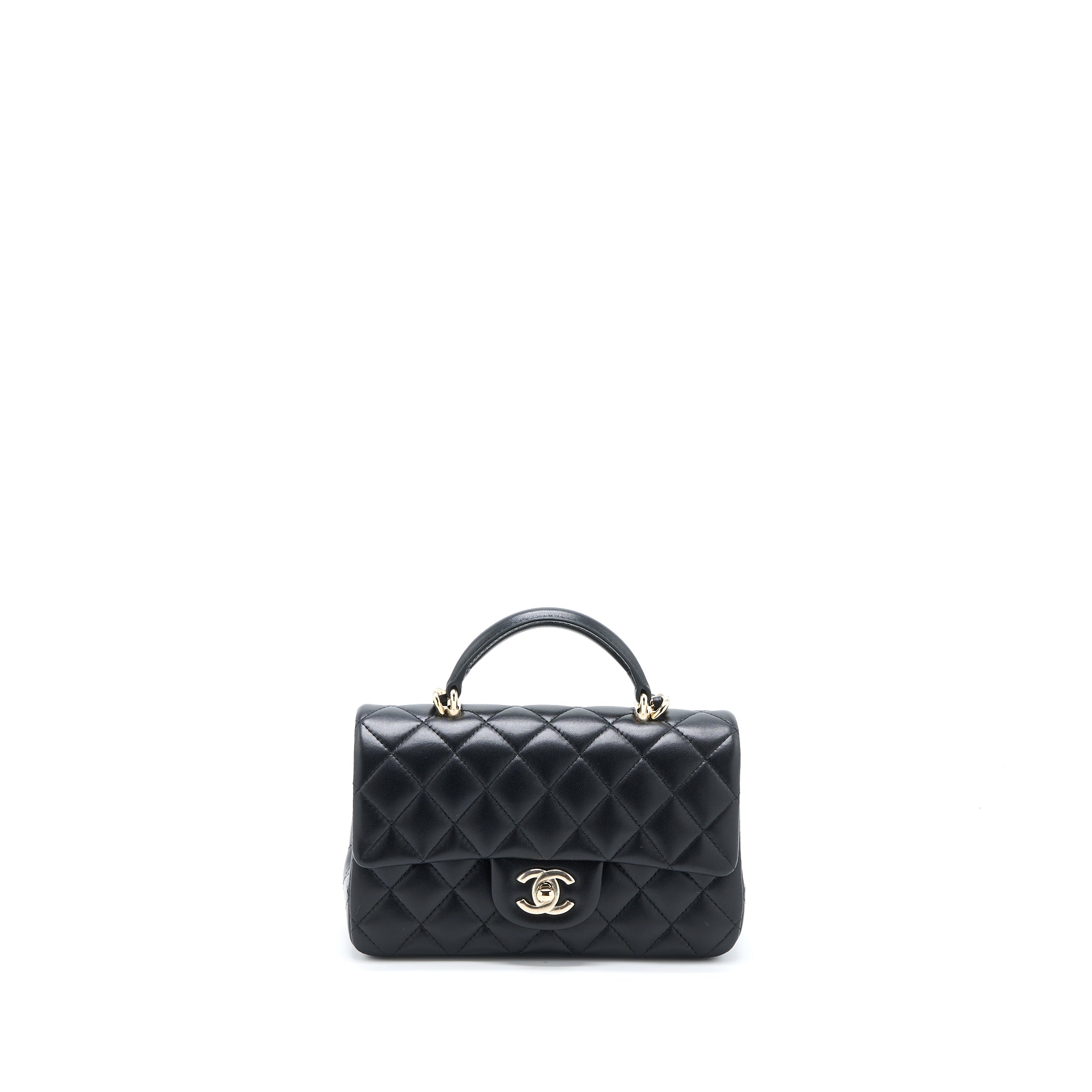 Chanel Top Handle Mini Rectangular Flap Bag Lambskin Black LGHW (Microchip)