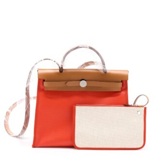 Hermes Herbag 31 With Berline Canvas And Hunter Orange Mecano/Ecru- Beige SHW Stamp U