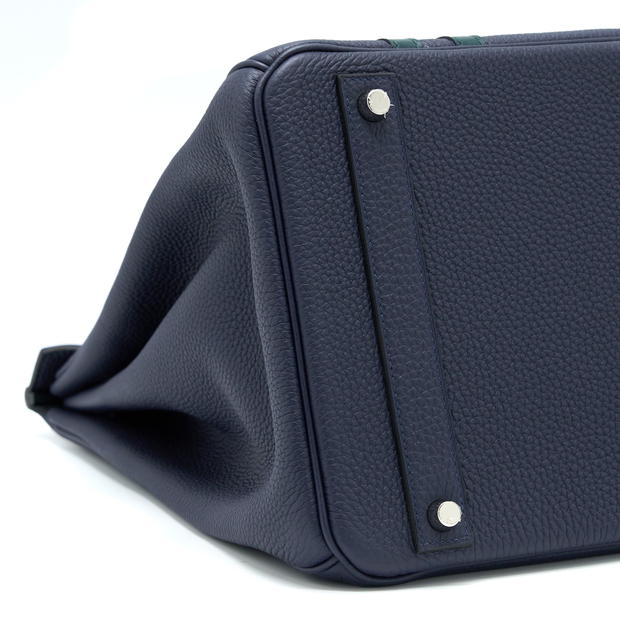 Hermes Birkin 40 Officer Togo/Swift Blue Nuit/Vert Cypres SHW Stamp C - Image 10
