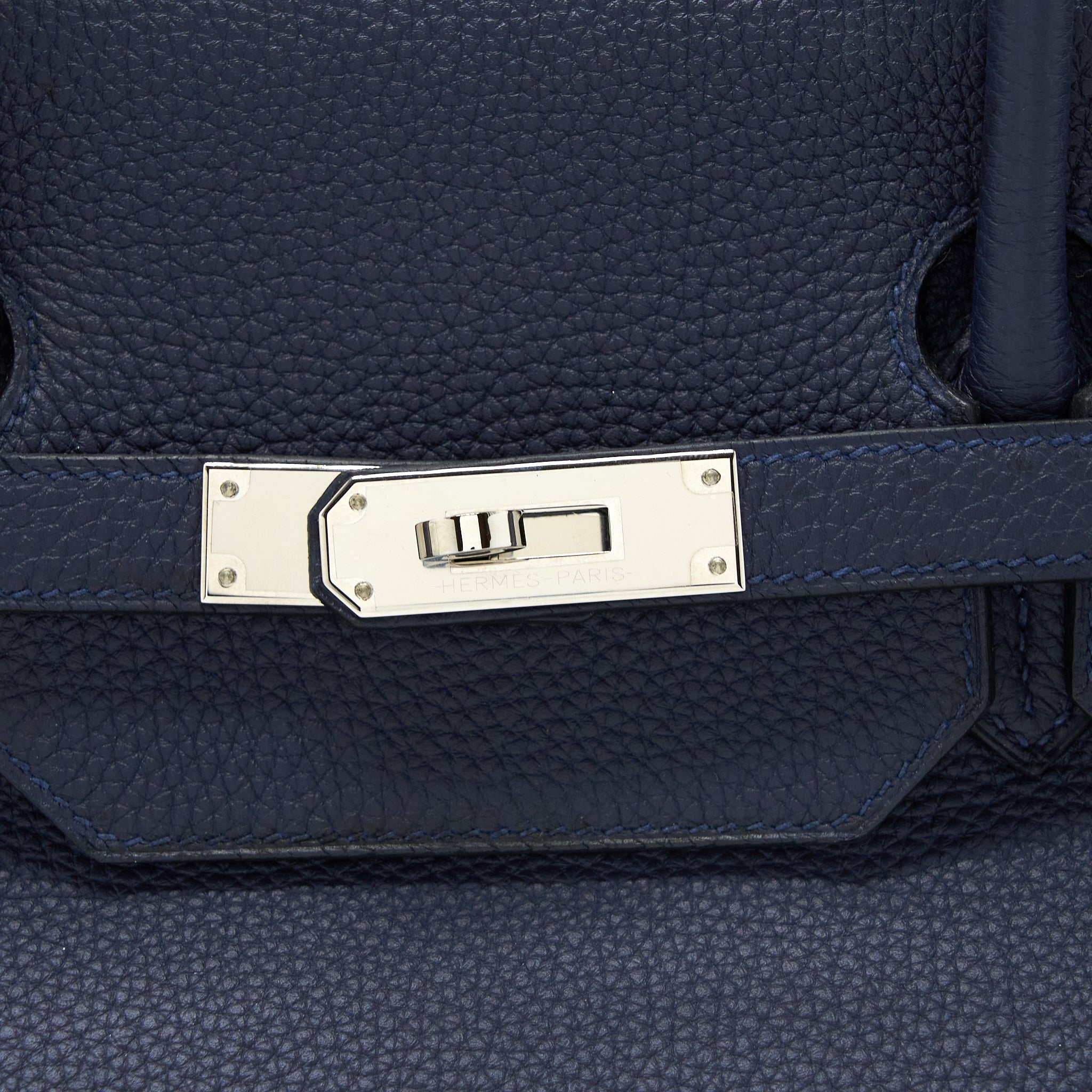 Hermes Birkin 40 Officer Togo/Swift Blue Nuit/Vert Cypres SHW Stamp C - Image 7
