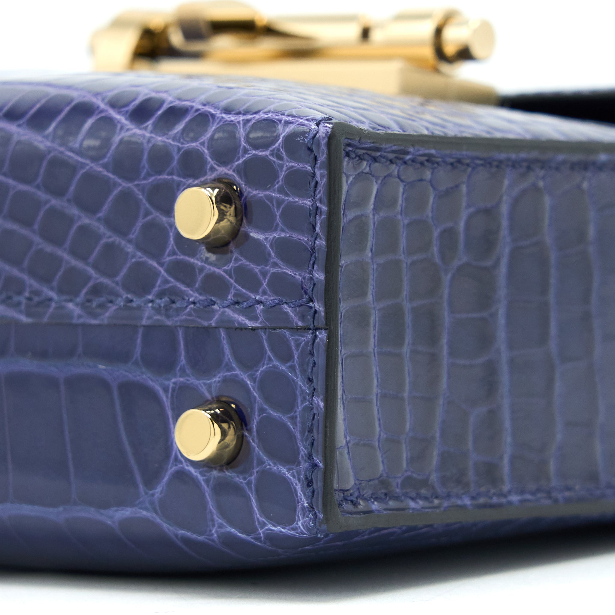 Hermes Mini Verrou Alligator Mississippiensis M3 Blue Encre GHW Stamp D - Image 9