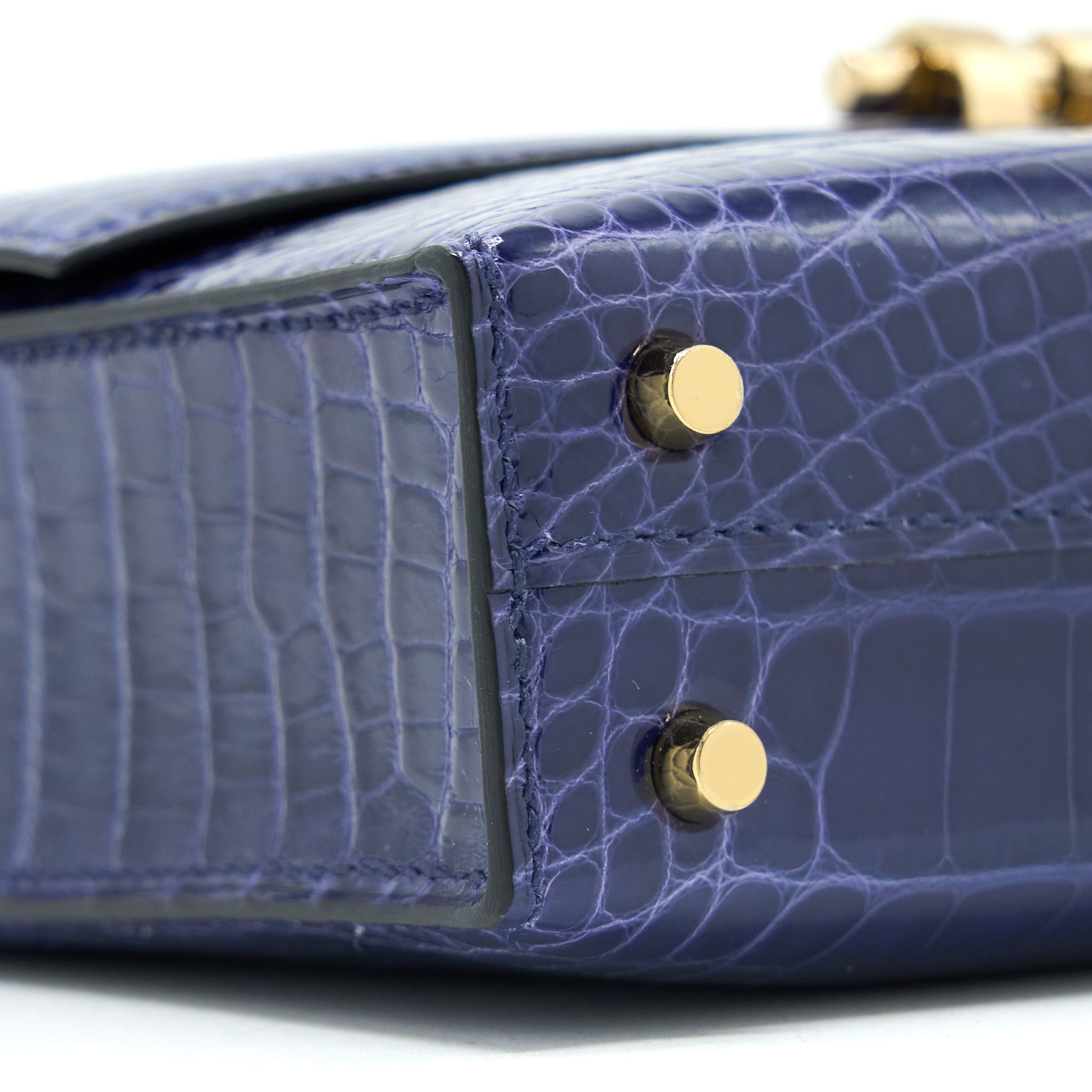 Hermes Mini Verrou Alligator Mississippiensis M3 Blue Encre GHW Stamp D - Image 10