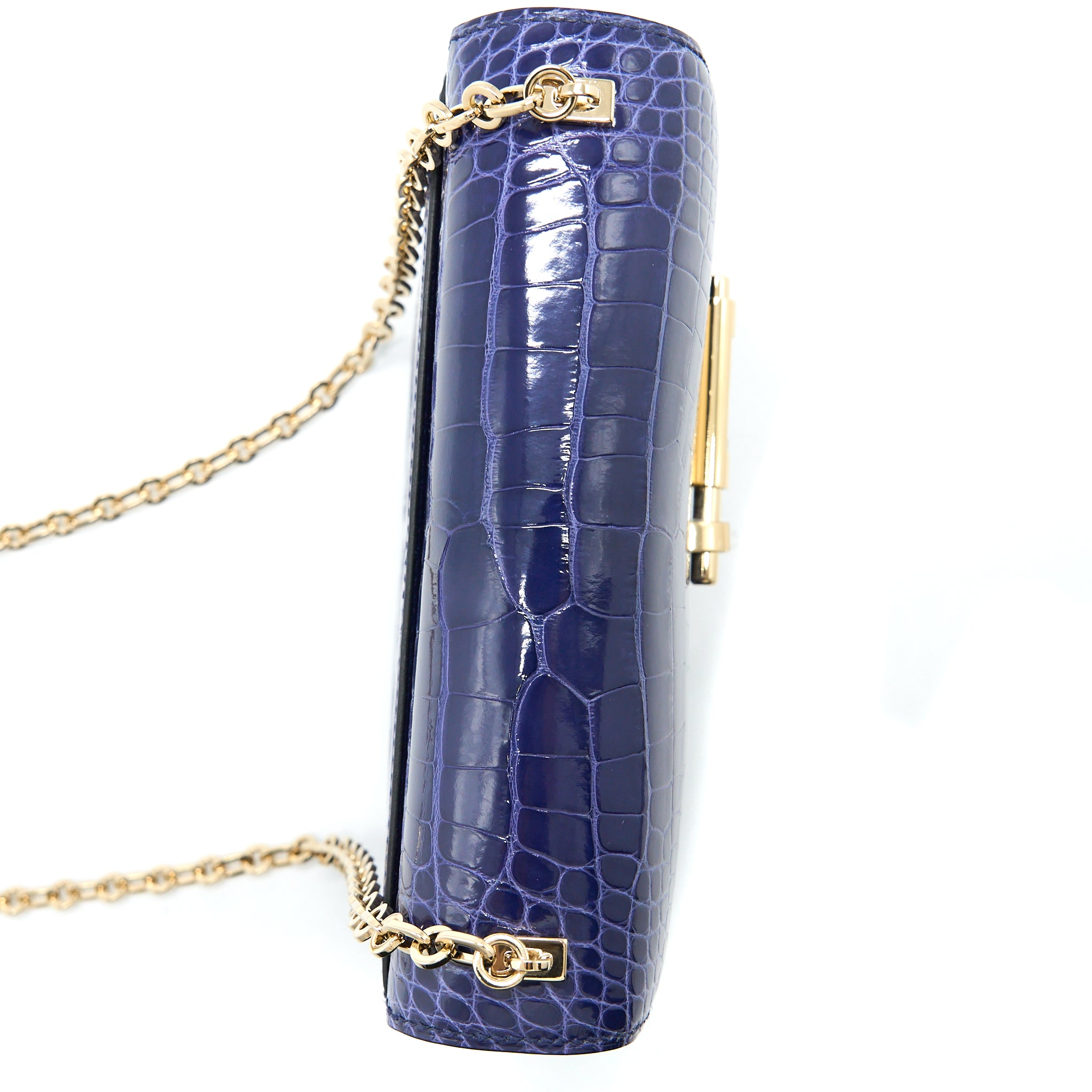 Hermes Mini Verrou Alligator Mississippiensis M3 Blue Encre GHW Stamp D - Image 8