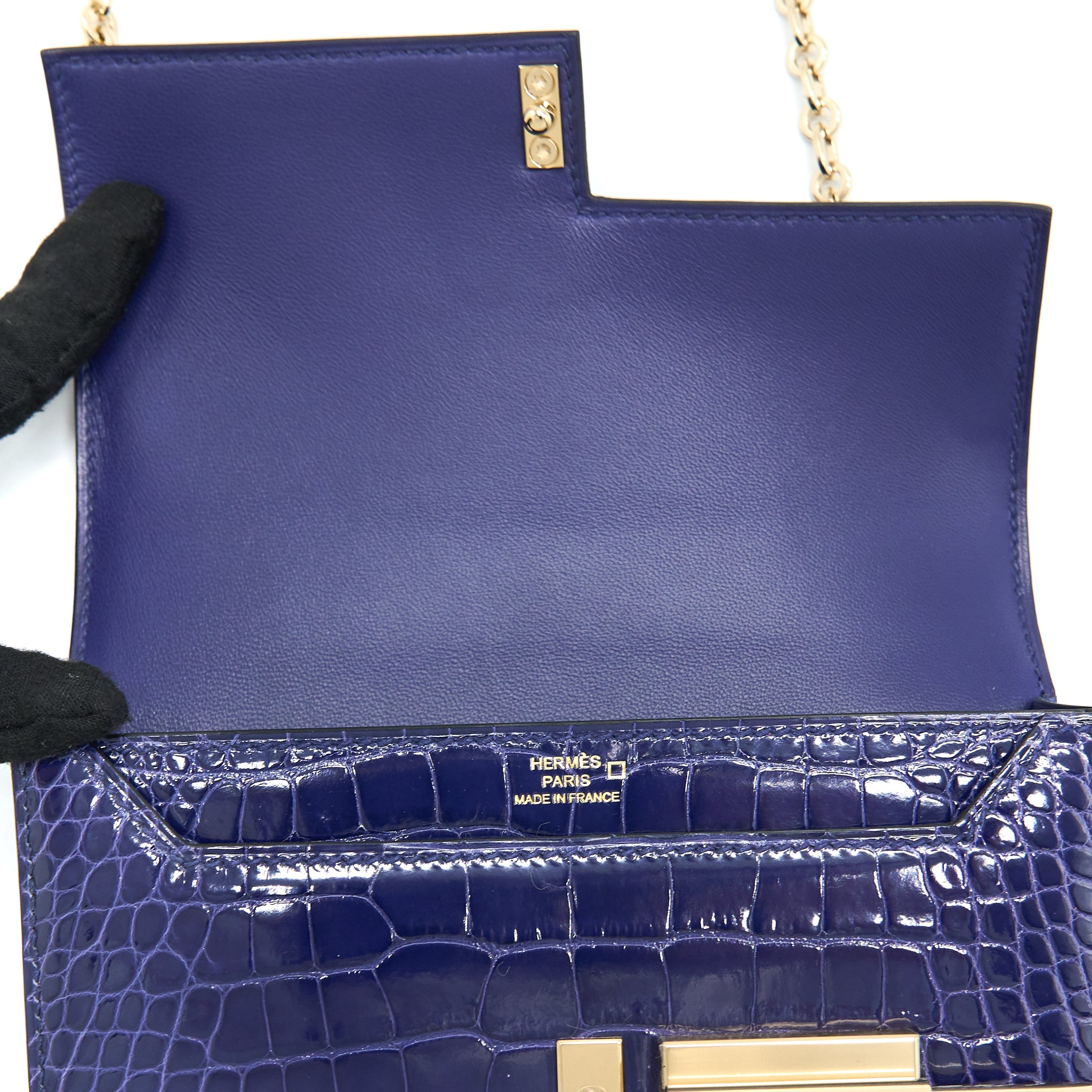 Hermes Mini Verrou Alligator Mississippiensis M3 Blue Encre GHW Stamp D - Image 11