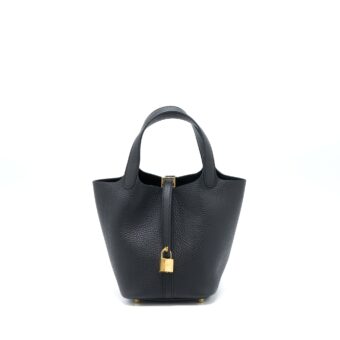 Hermes Picotin 18 Clemence Black GHW Stamp U