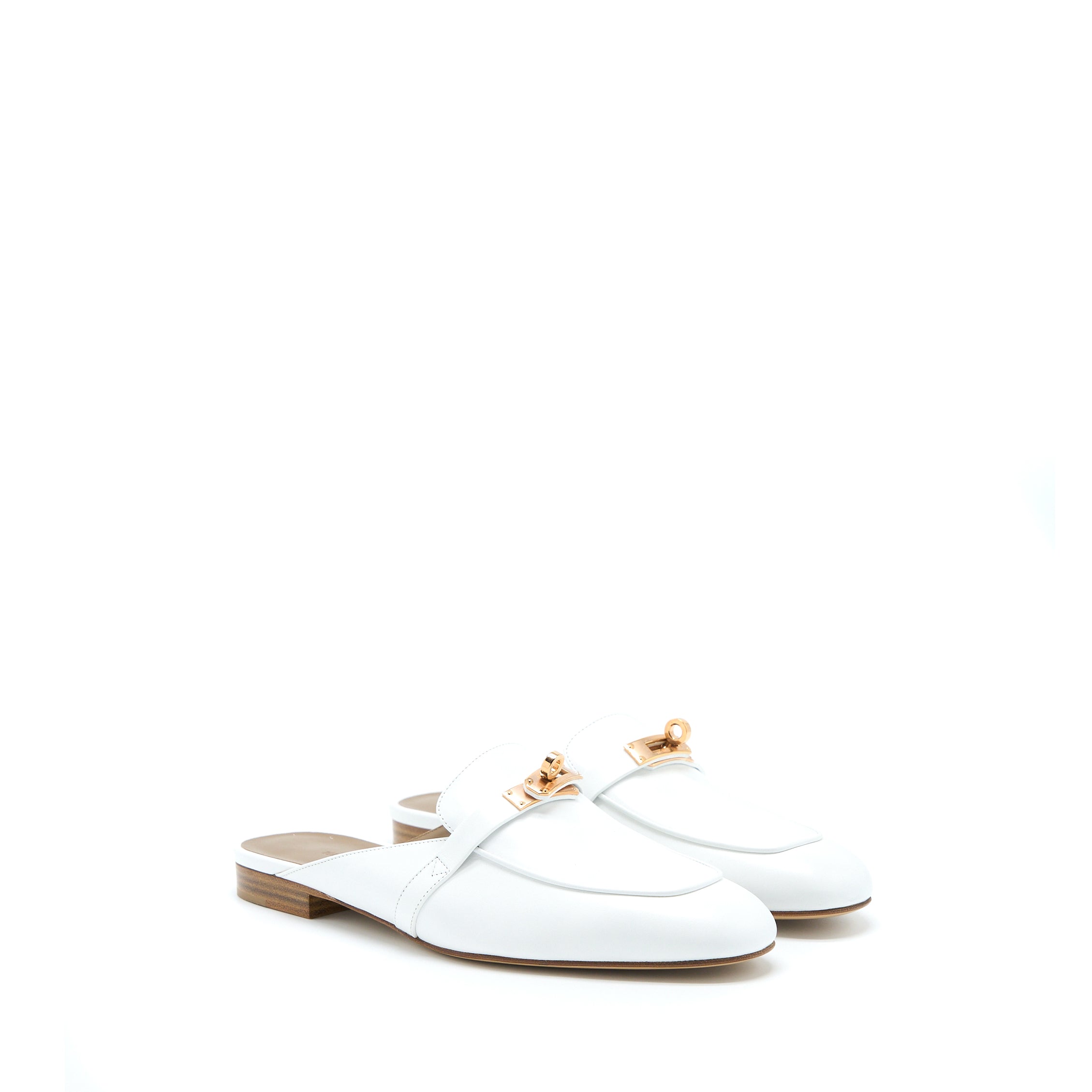 Hermes Size 40 Oz Mule Calfskin Blanc RGHW